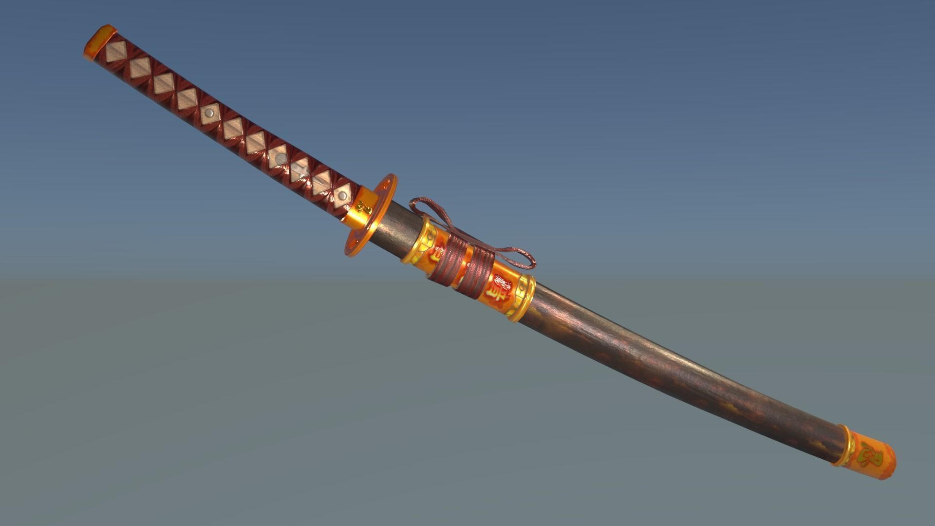 Golden Shinobi Katana Low-poly 3D model_5