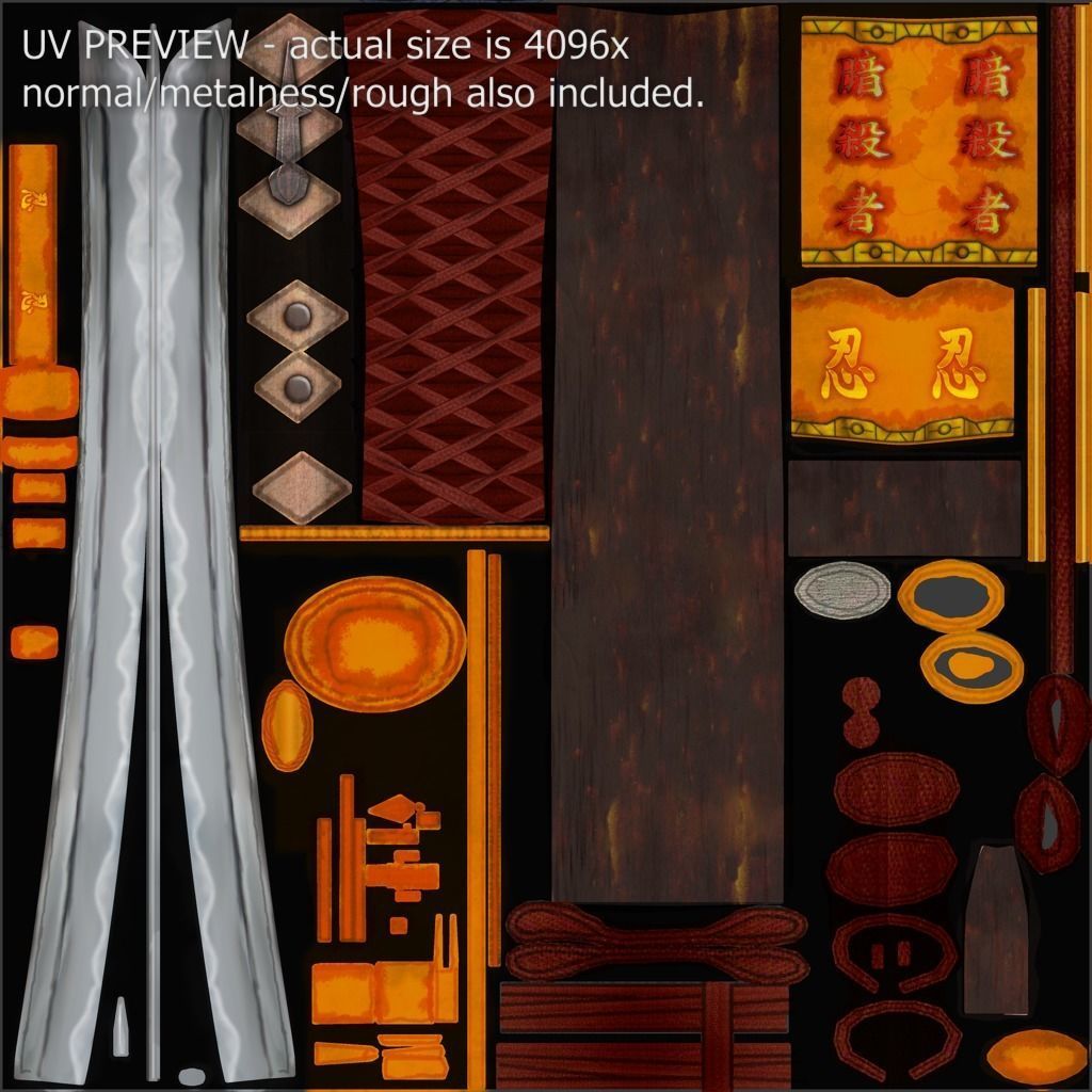Golden Shinobi Katana Low-poly 3D model_10