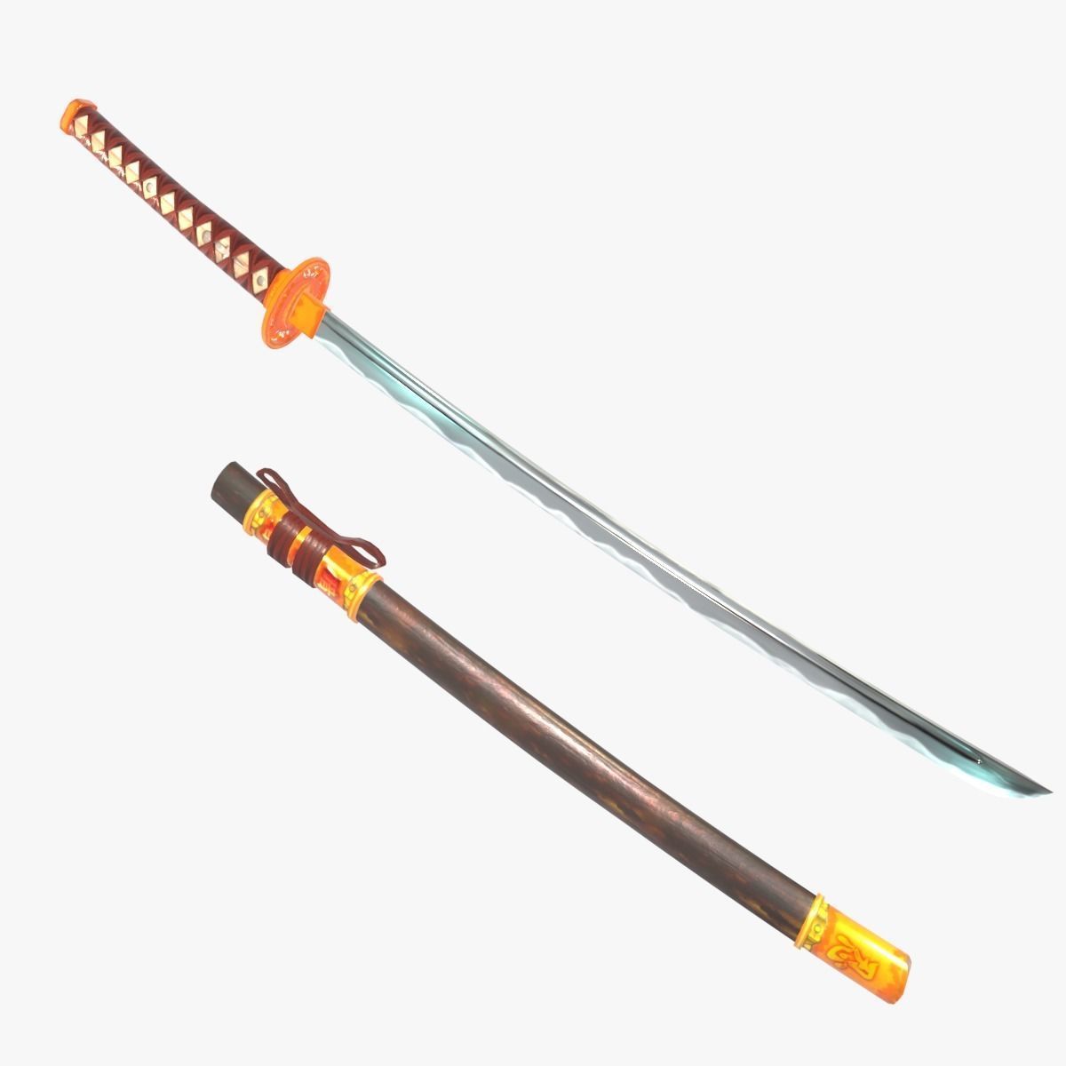 Golden Shinobi Katana Low-poly 3D model_1