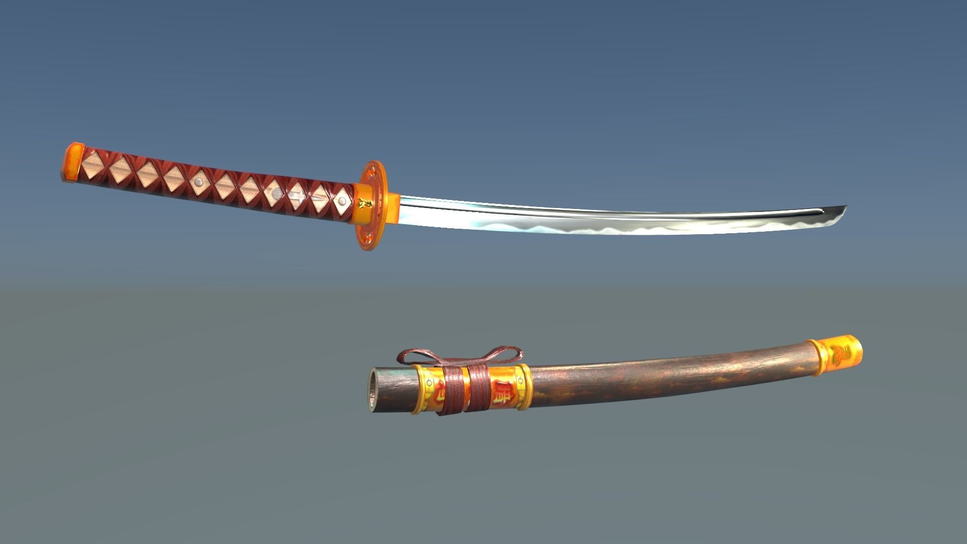 Golden Shinobi Katana Low-poly 3D model_3