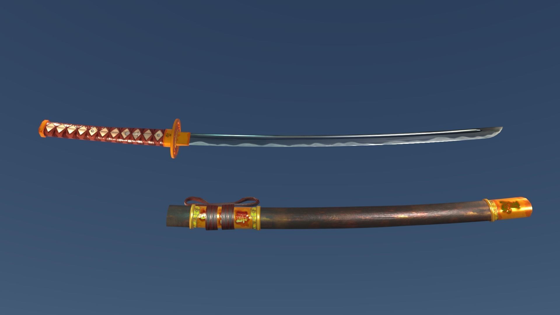 Golden Shinobi Katana Low-poly 3D model_4
