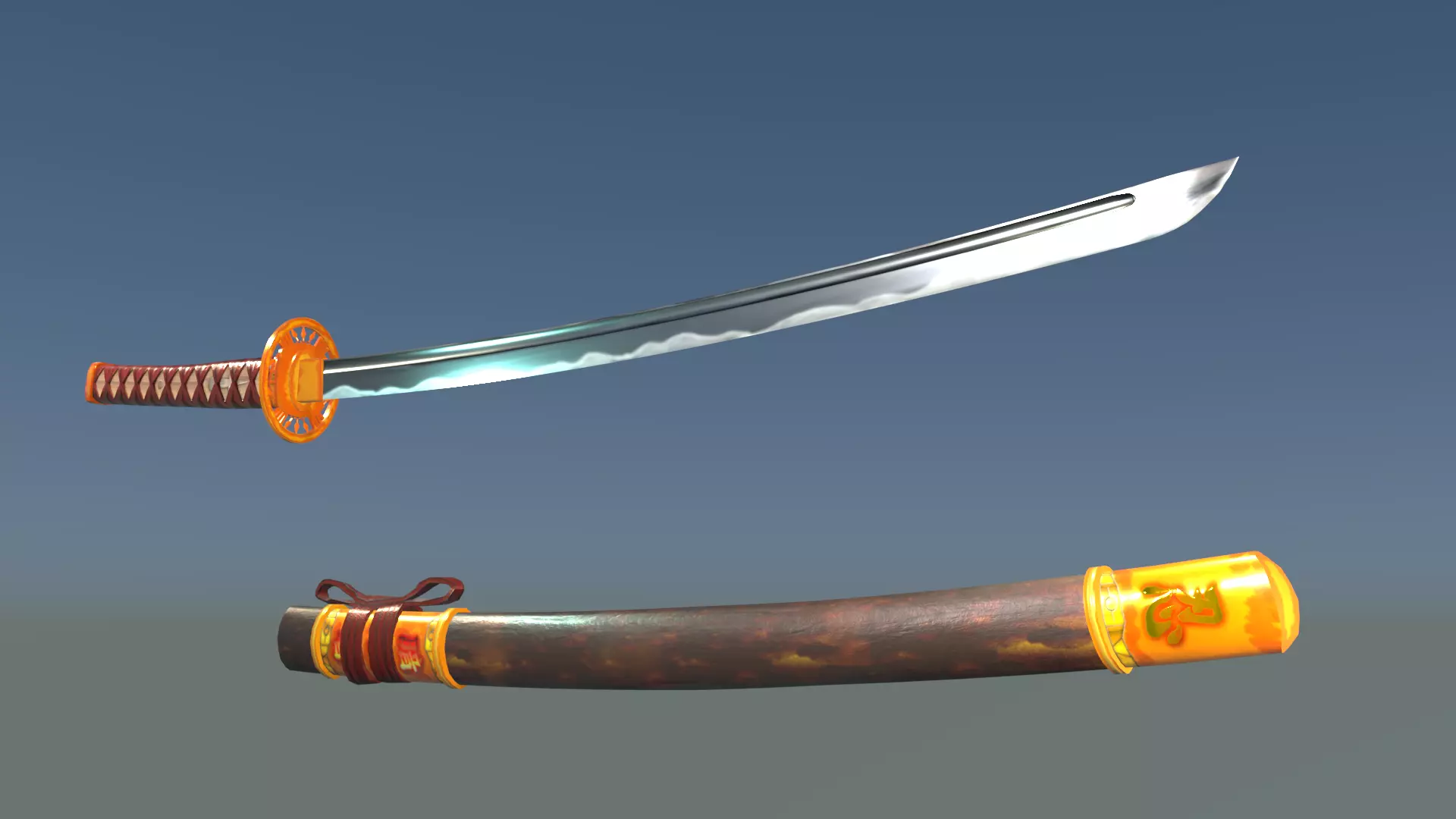 Golden Shinobi Katana Low-poly 3D model_0