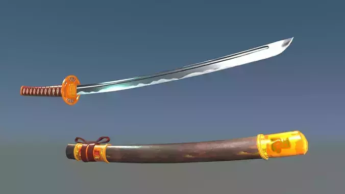 Golden Shinobi Katana Low-poly 3D model