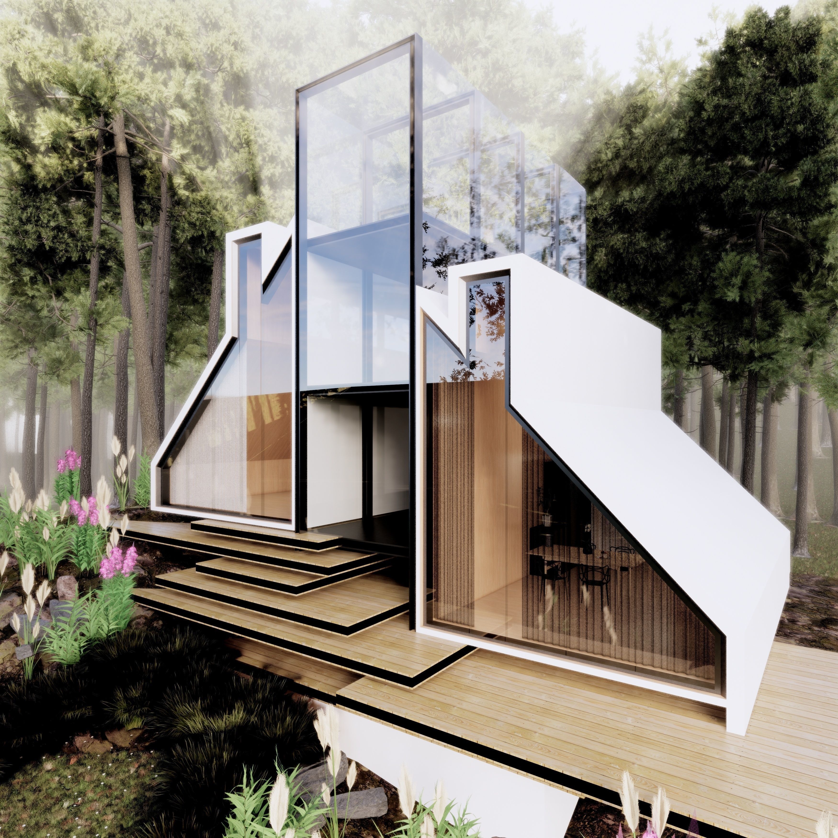 Modern Tree House 3 Low-poly 3D model_4