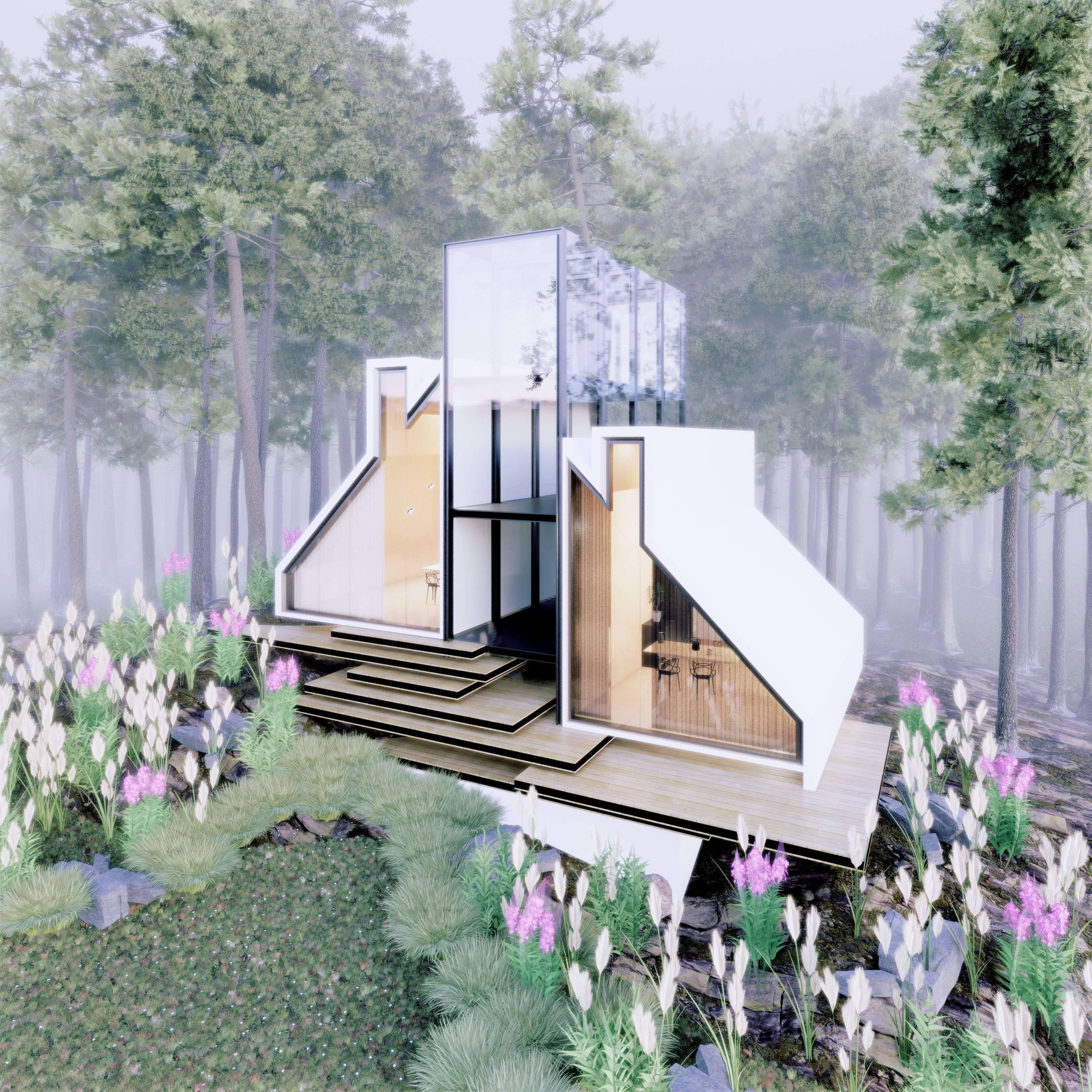 Modern Tree House 3 Low-poly 3D model_9