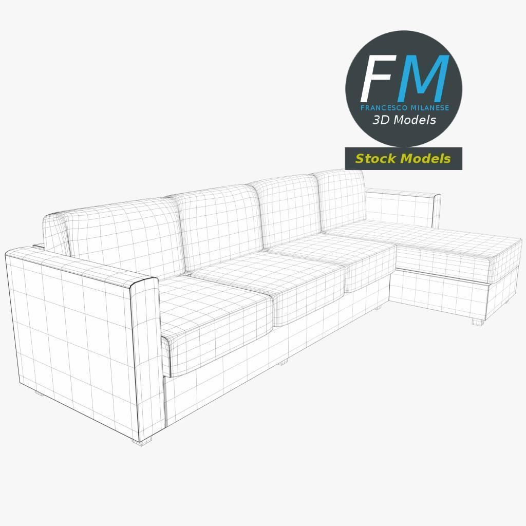 4 seat sofa with chaise longue 3D model_7