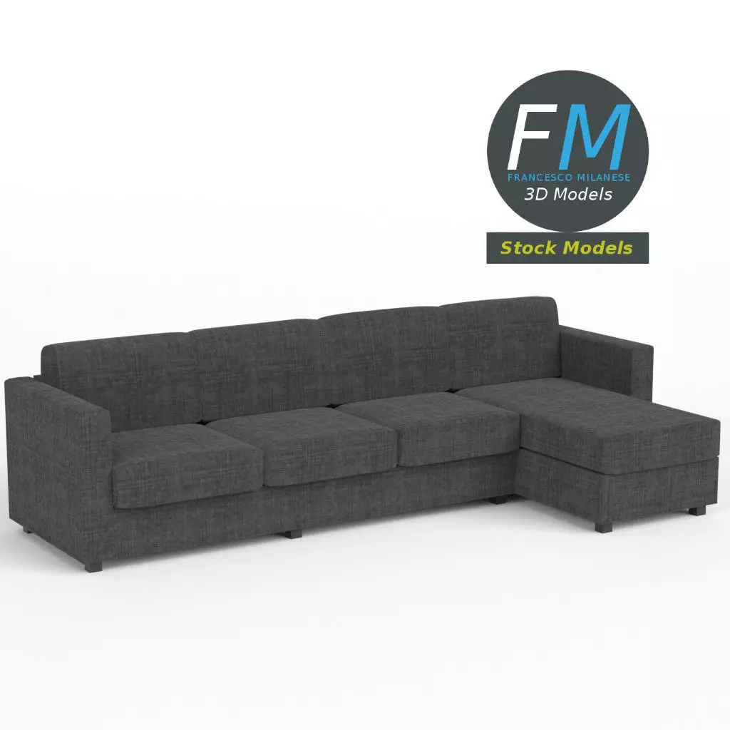 4 seat sofa with chaise longue 3D model_0