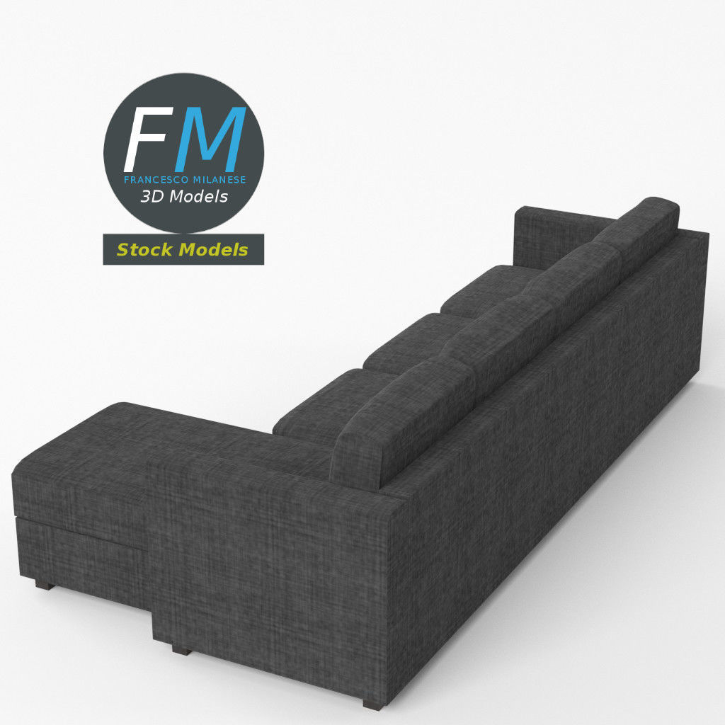 4 seat sofa with chaise longue 3D model_5