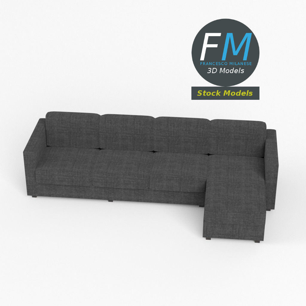 4 seat sofa with chaise longue 3D model_2