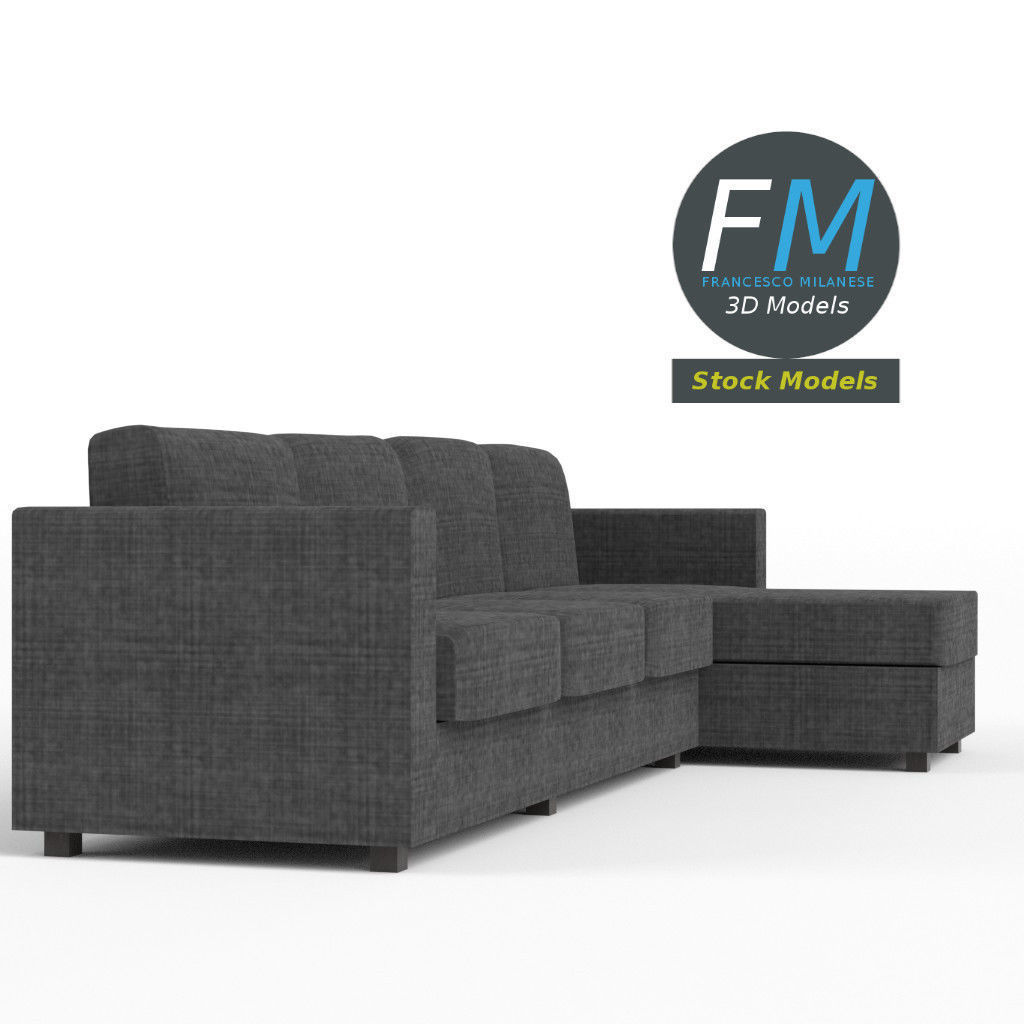 4 seat sofa with chaise longue 3D model_4