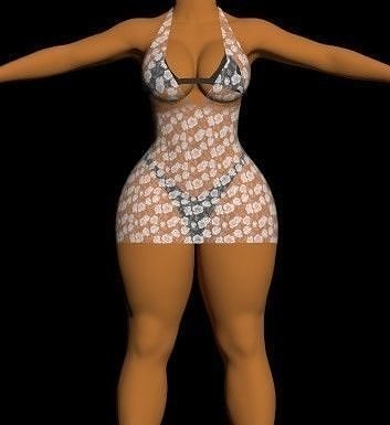 Transparent dress from white flowers 3D model