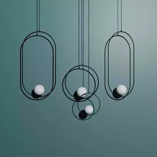 SHOWPICHE four circular pendants hanging from wall