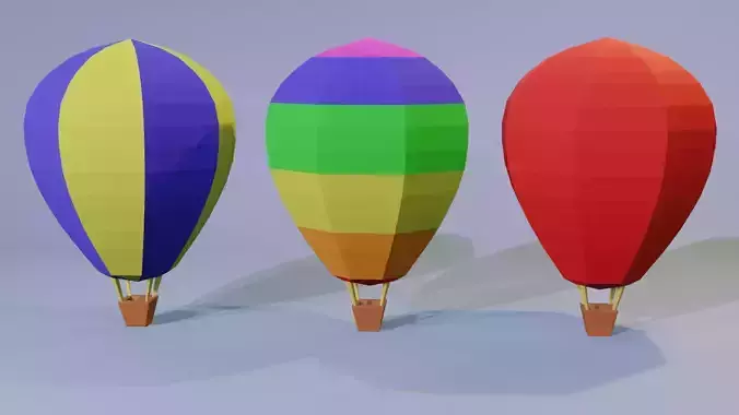 AirBalloons three different colored hot air balloons Low-poly 3D model