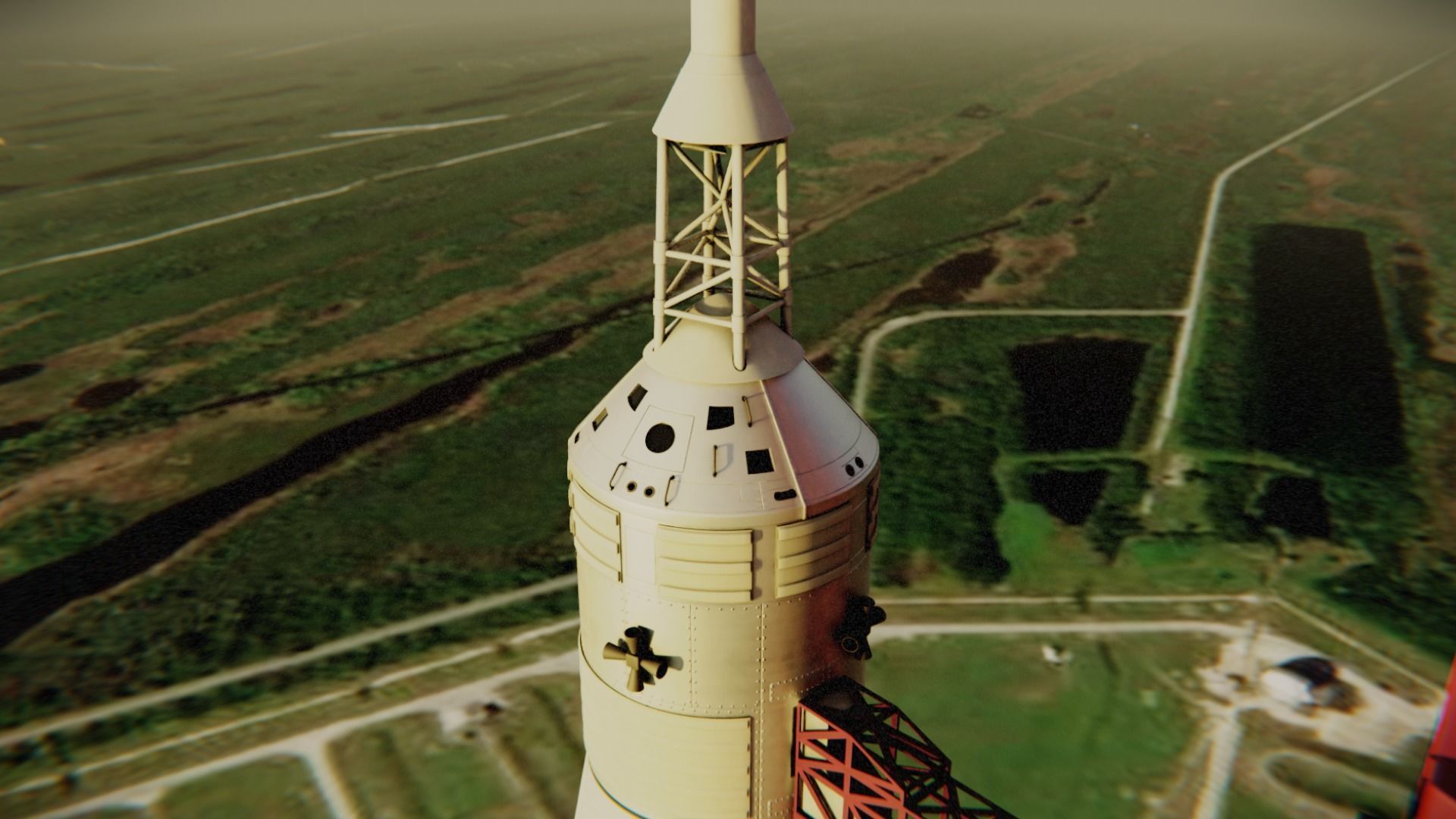 Saturn V Launch Vehicle with Apollo Spacecraft and Launch Tower 3D model_15