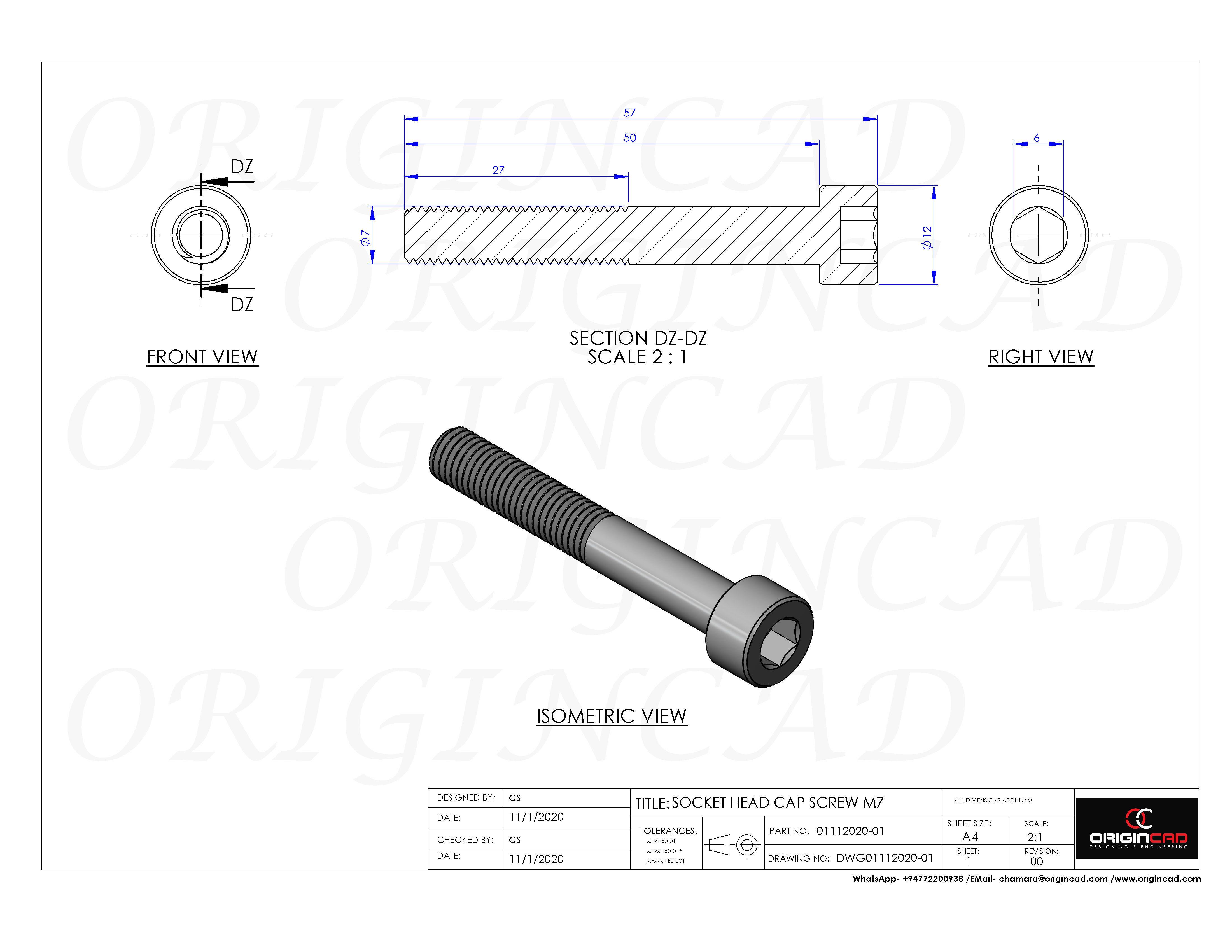SOCKET HEAD CAP SCREW M7  LENGTH-50mm 3D model_4