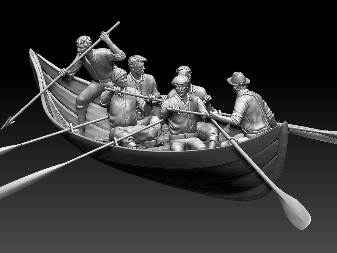 fishermen group of people in boat 3D print model_2