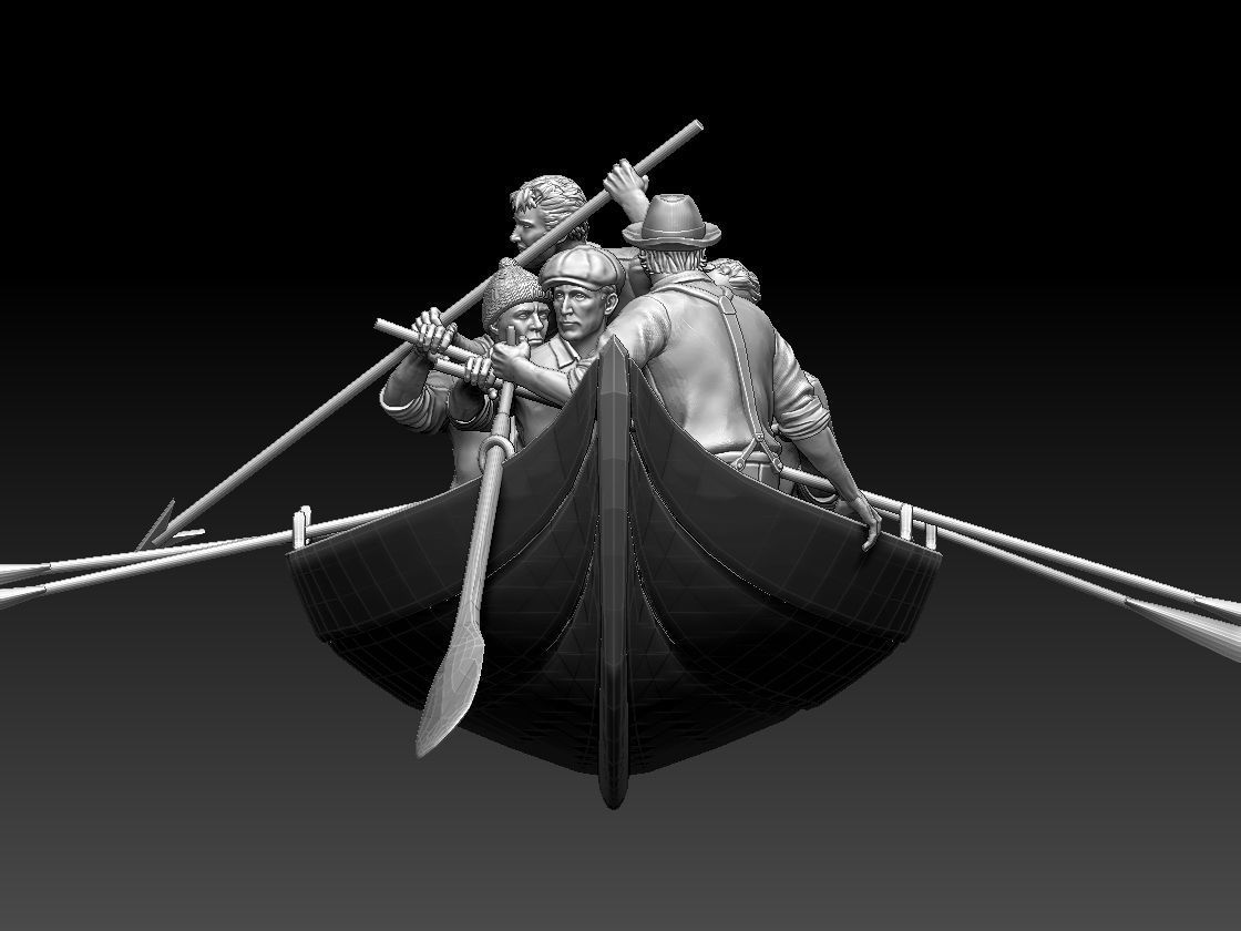 fishermen group of people in boat 3D print model_6