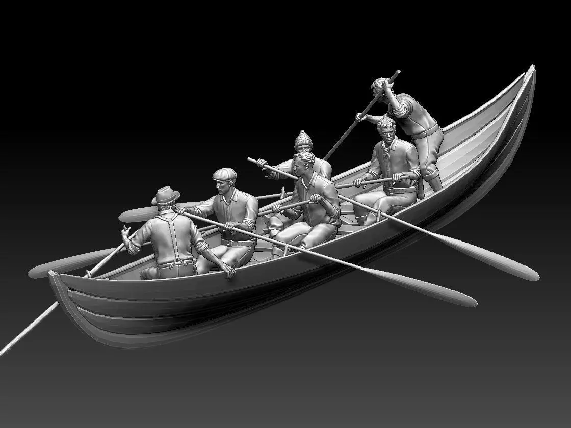fishermen group of people in boat 3D print model_0