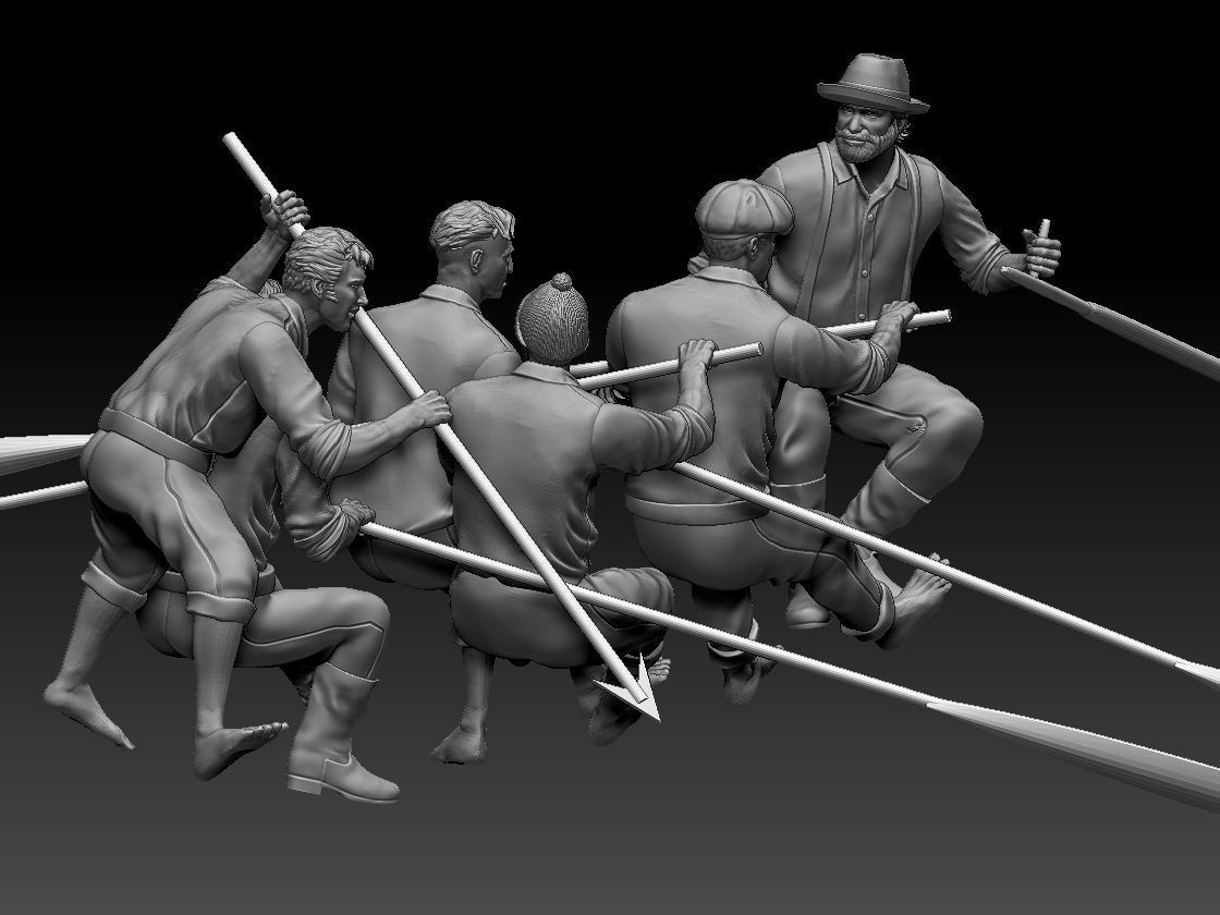fishermen group of people in boat 3D print model_4