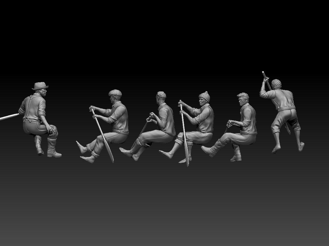 fishermen group of people in boat 3D print model_13