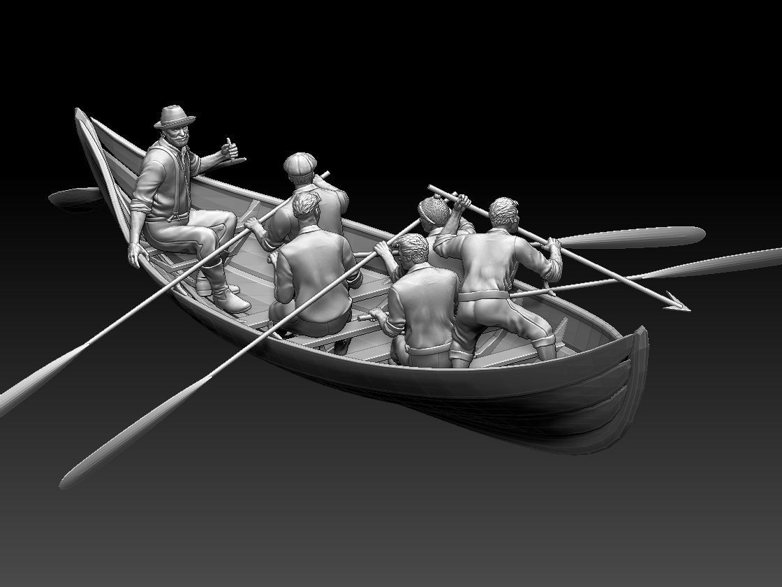 fishermen group of people in boat 3D print model_3