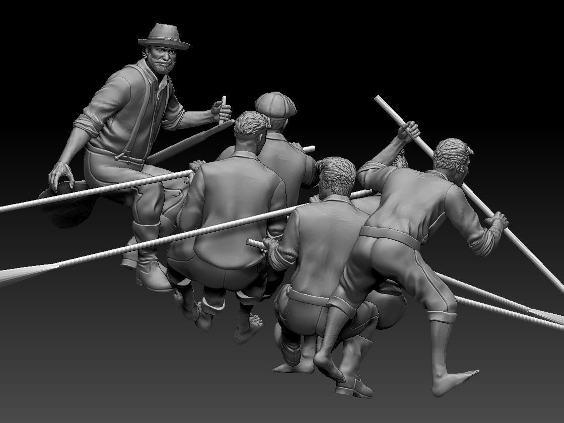 fishermen group of people in boat 3D print model_5