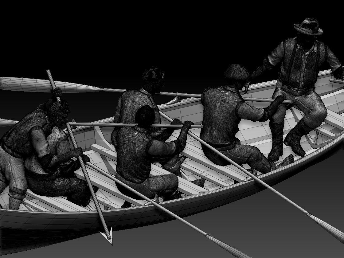 fishermen group of people in boat 3D print model_10