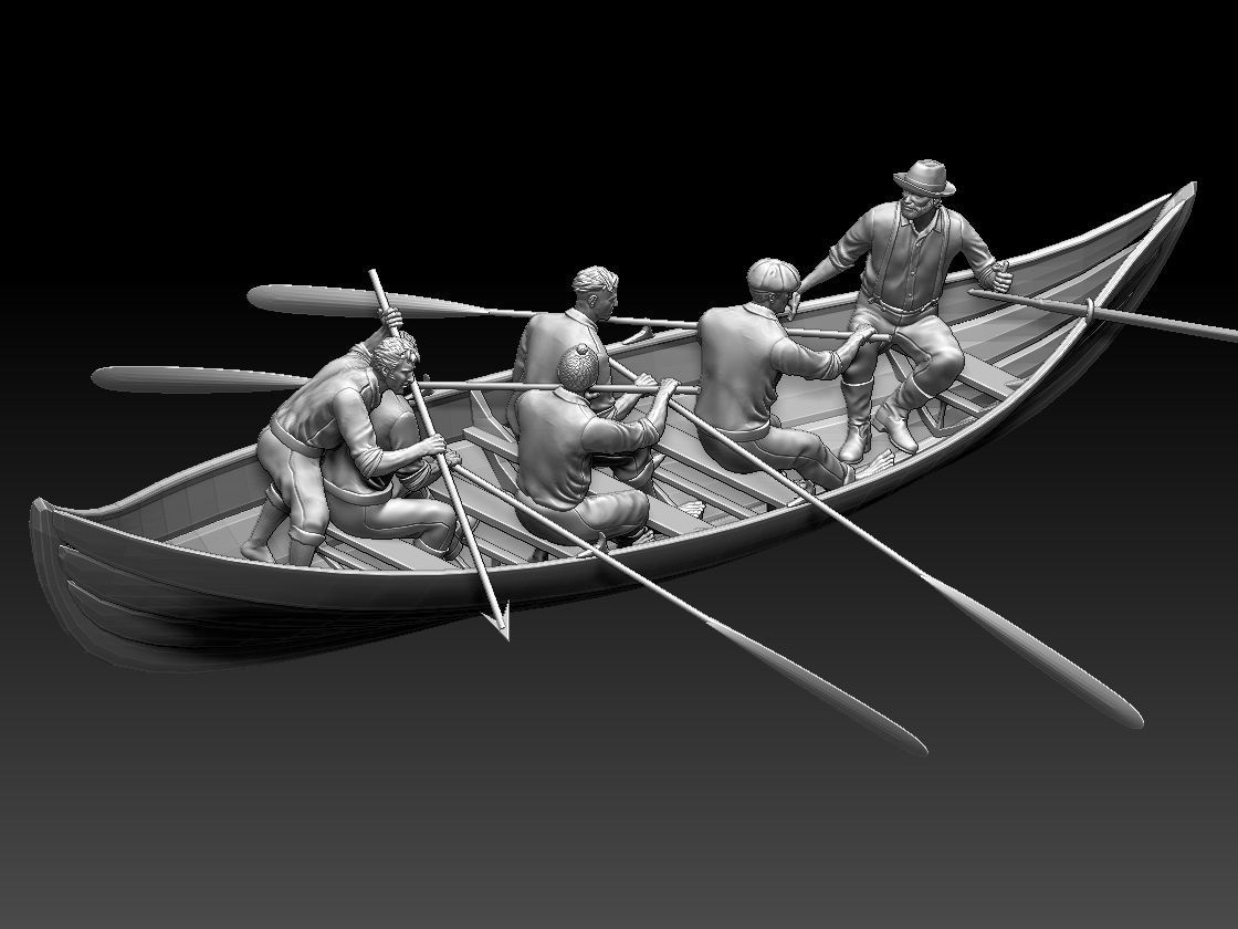 fishermen group of people in boat 3D print model_1