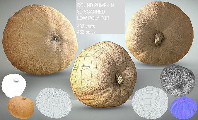two pumpkins and a slice Low-poly 3D model 2
