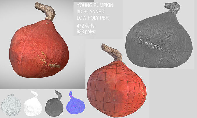 two pumpkins and a slice Low-poly 3D model 3