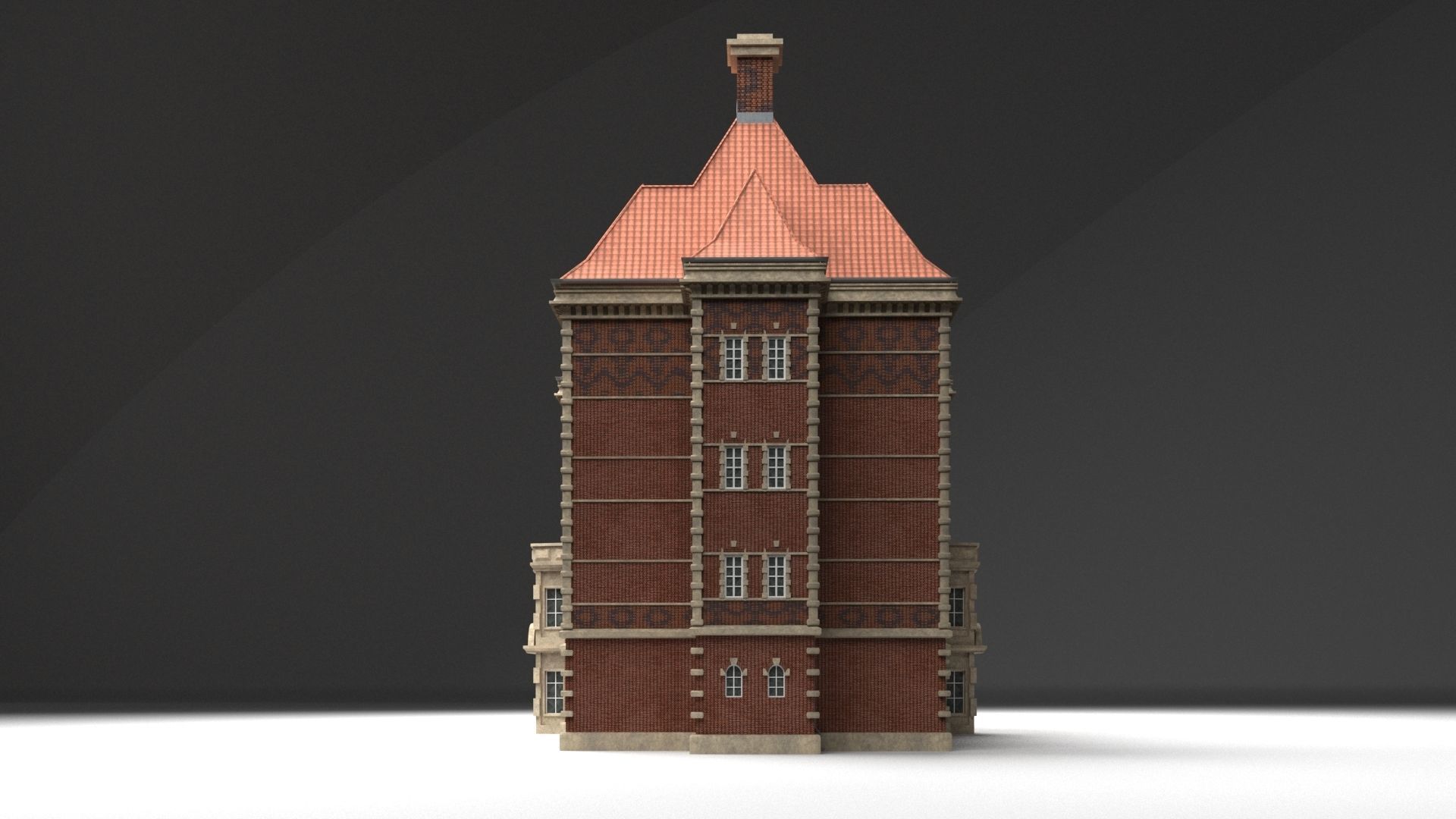 Modular Historicism tenement house  public utility building Low-poly 3D model_4