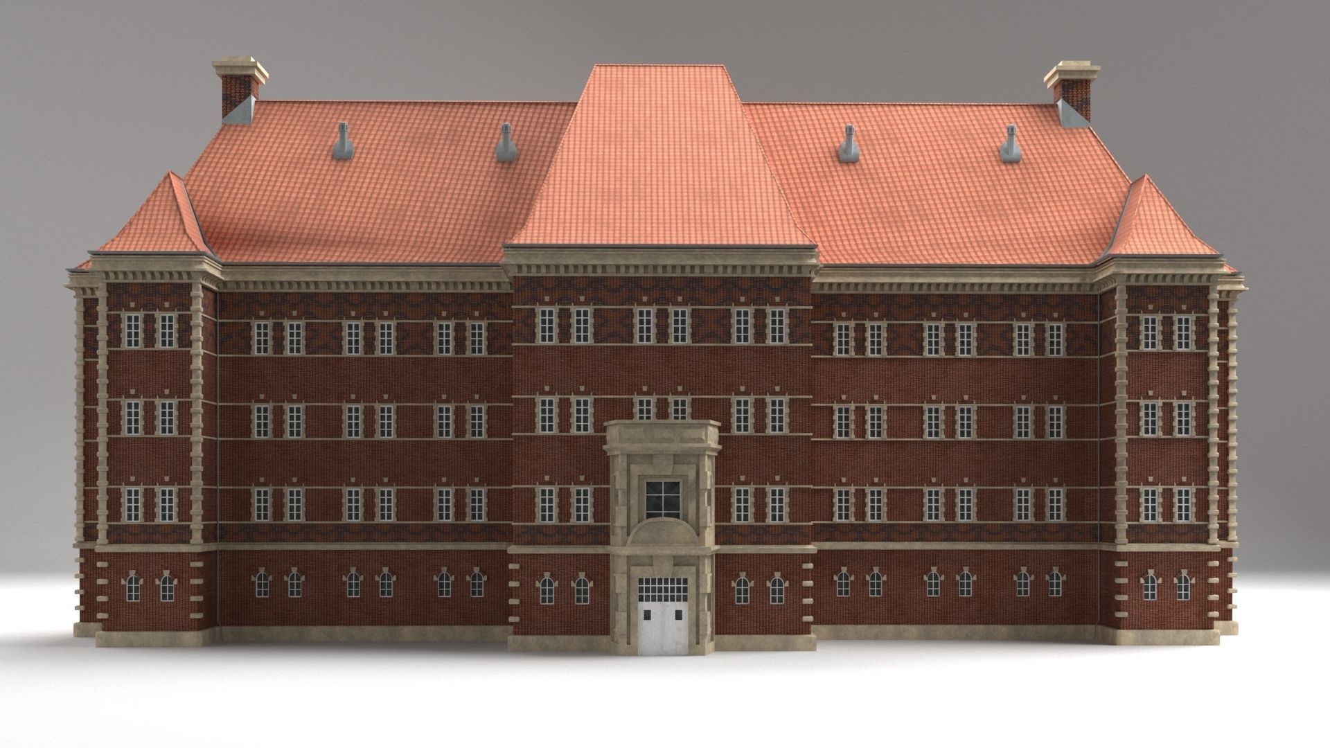 Modular Historicism tenement house  public utility building Low-poly 3D model_1