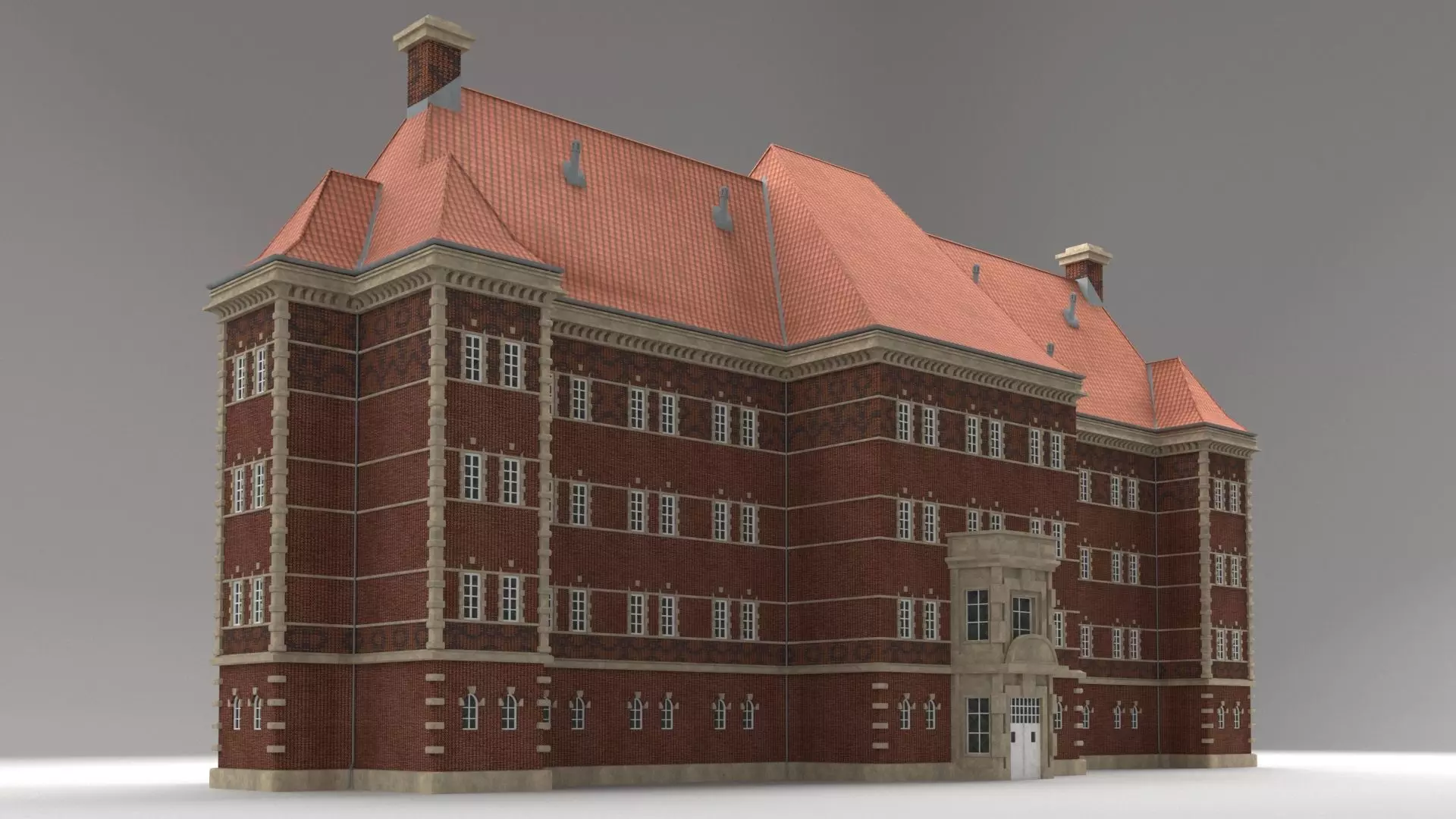 Modular Historicism tenement house  public utility building Low-poly 3D model_0