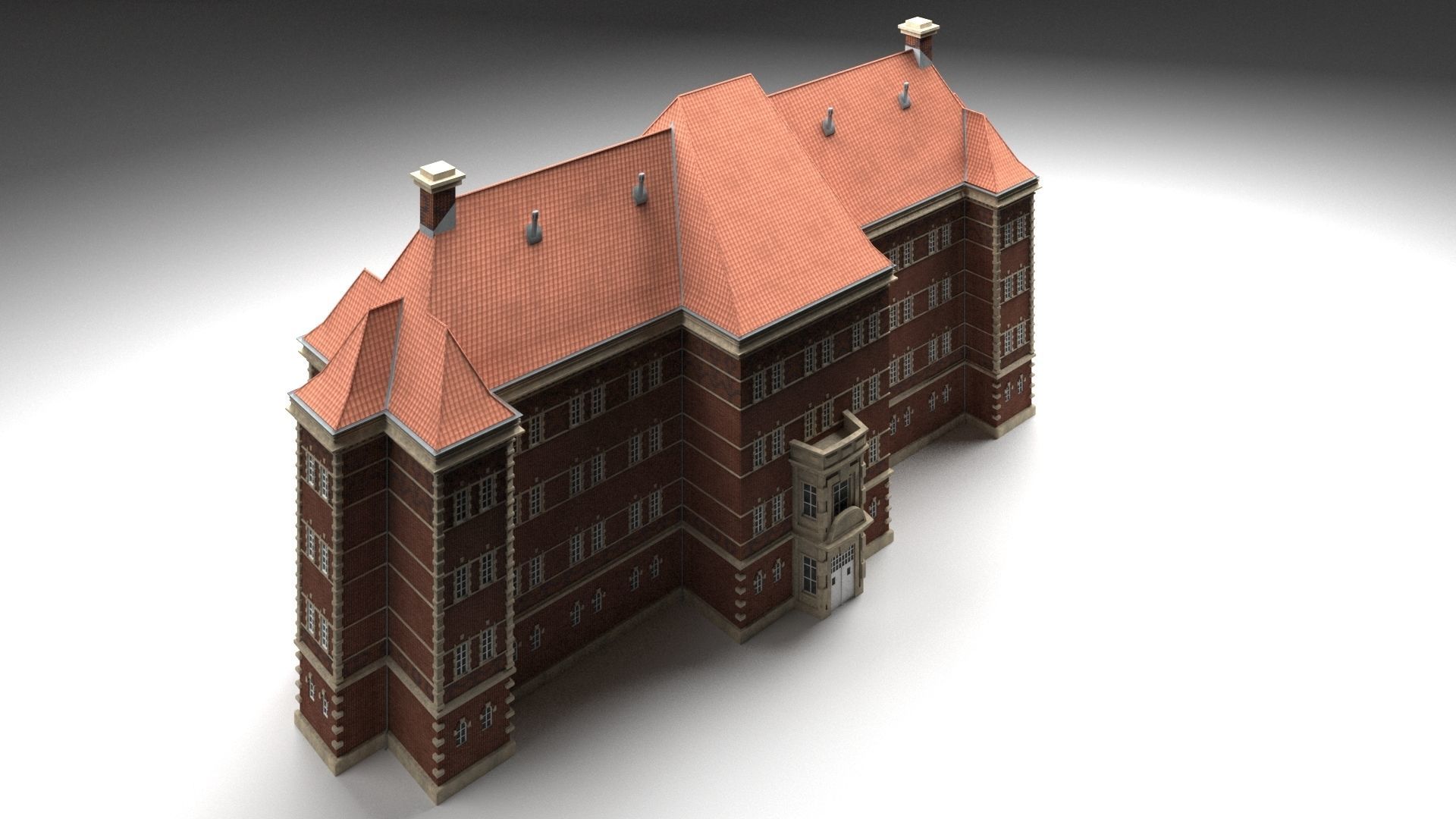 Modular Historicism tenement house  public utility building Low-poly 3D model_3