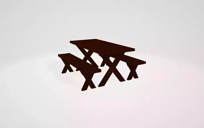 Wood Picnic Table with Separate Detached Benches Free 3D model