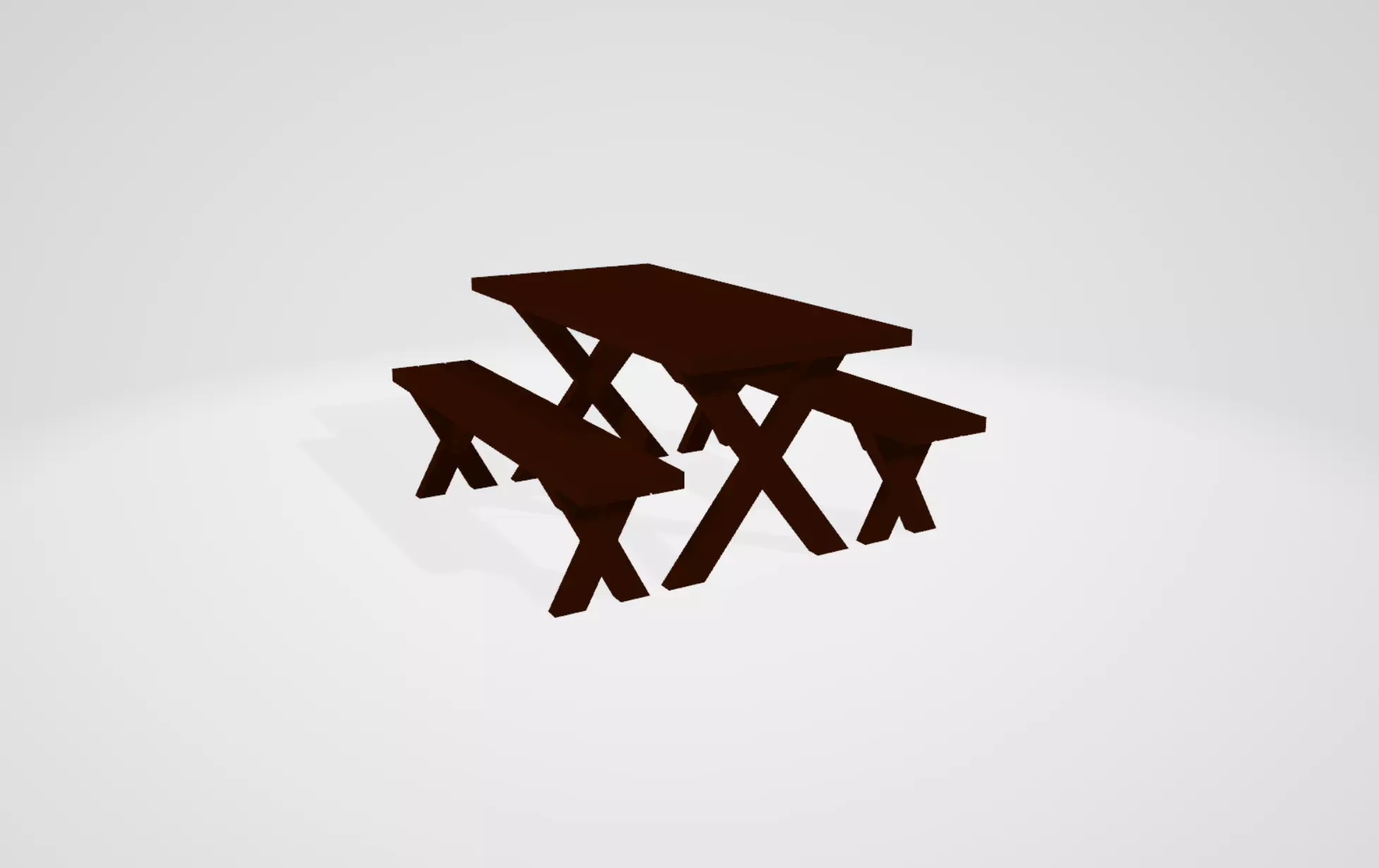 Wood Picnic Table with Separate Detached Benches Free 3D model