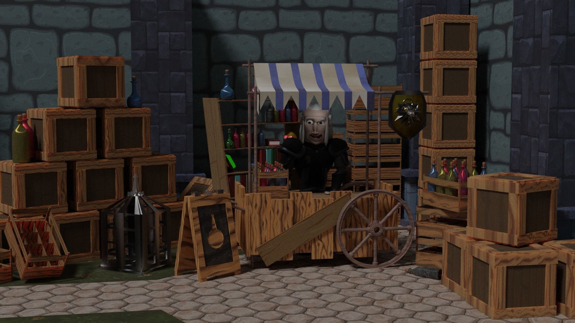 Medieval Stand Market  3D model_9