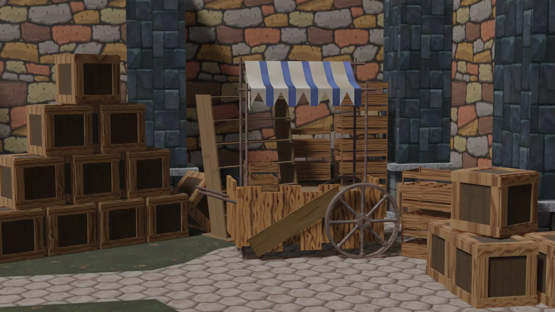 Medieval Stand Market  3D model_0