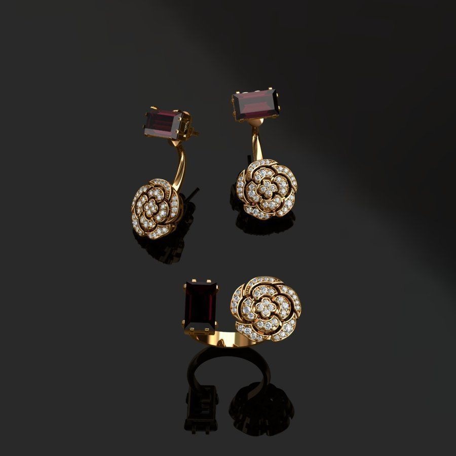 Ring and Earrings  3D print model_9