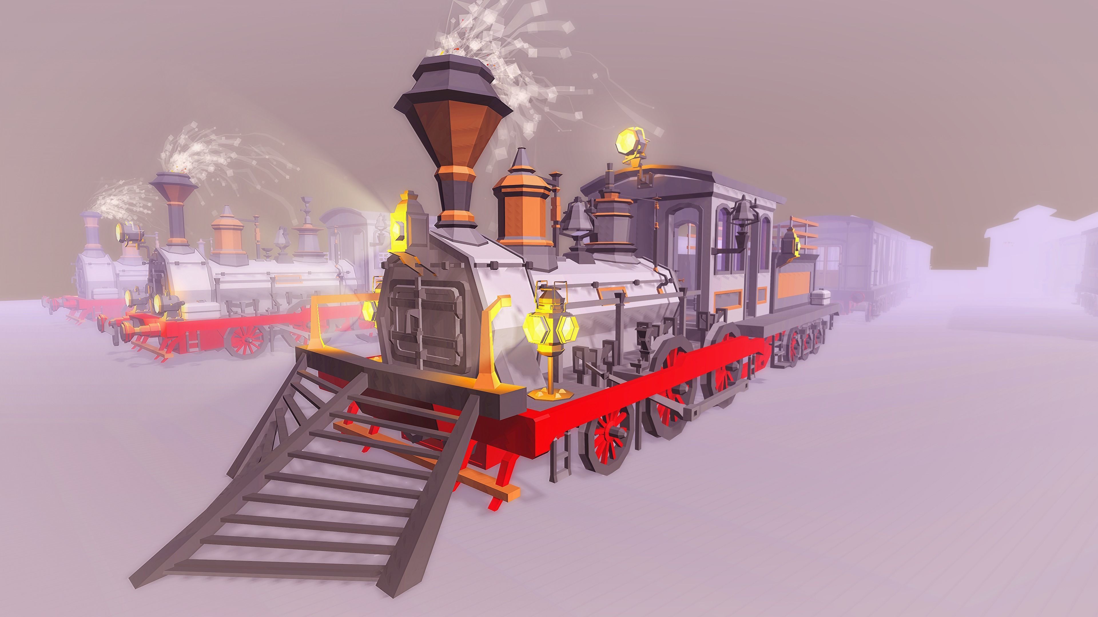 Steam Trains and Stations - Low Poly Low-poly 3D model_0