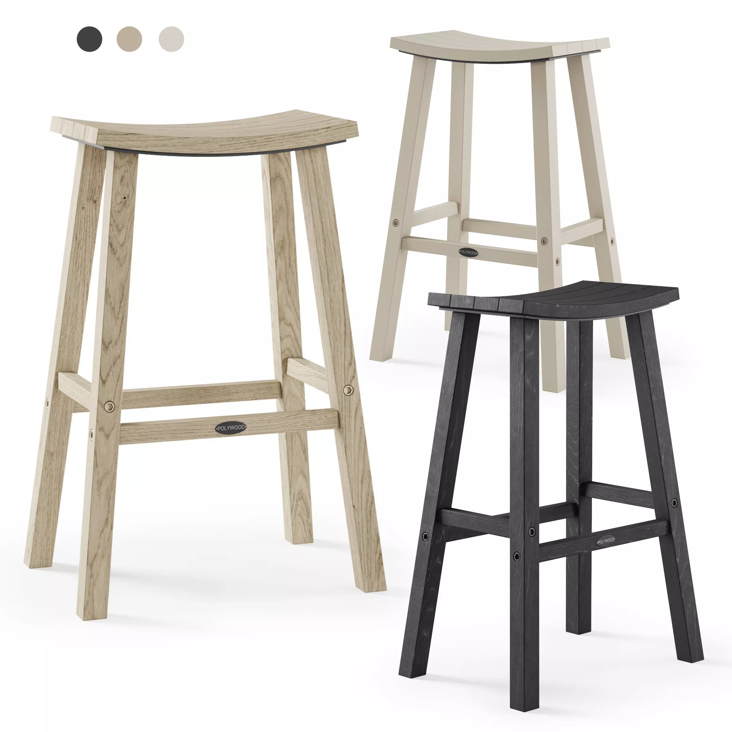 Polywood Traditional Outdoor Saddle Bar Stool  3D model_0