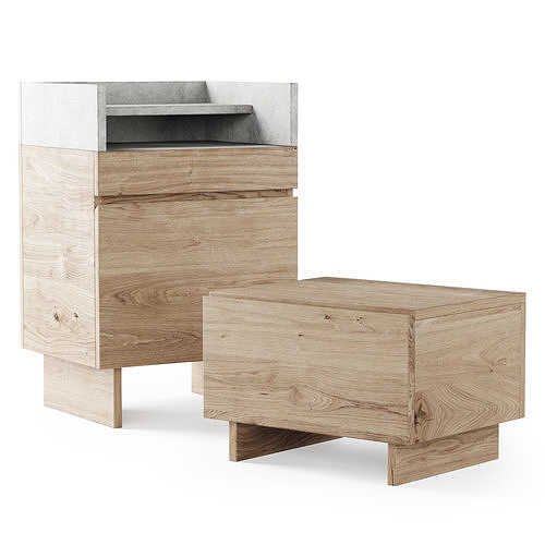 Wooden console and bedside table   Low-poly 3D model