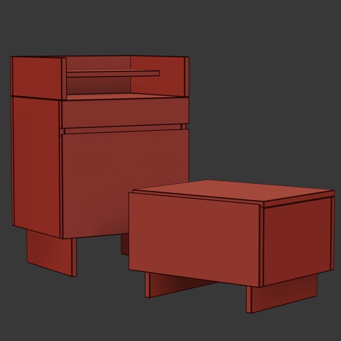 Wooden console and bedside table   Low-poly 3D model_3