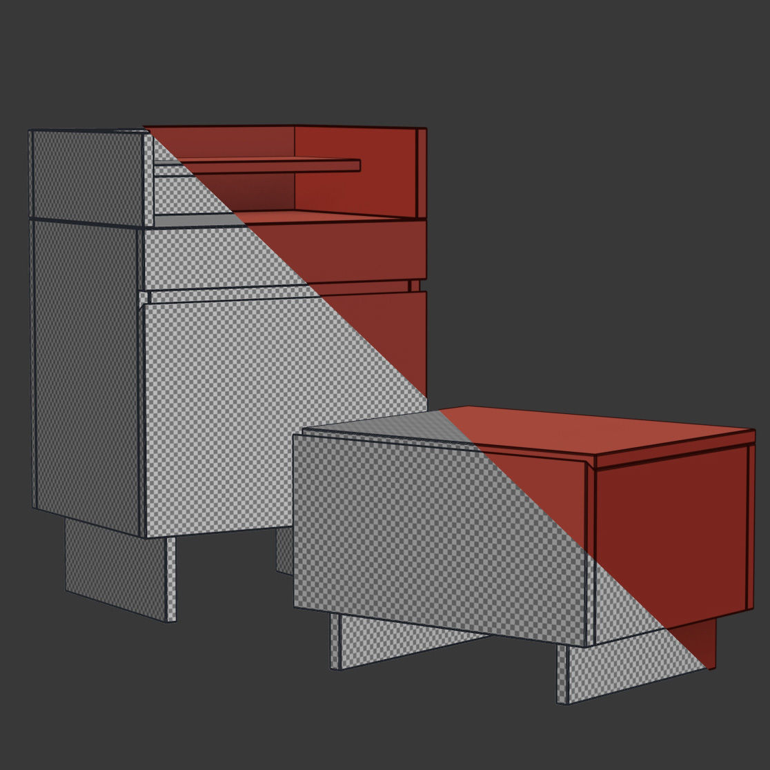 Wooden console and bedside table   Low-poly 3D model_5