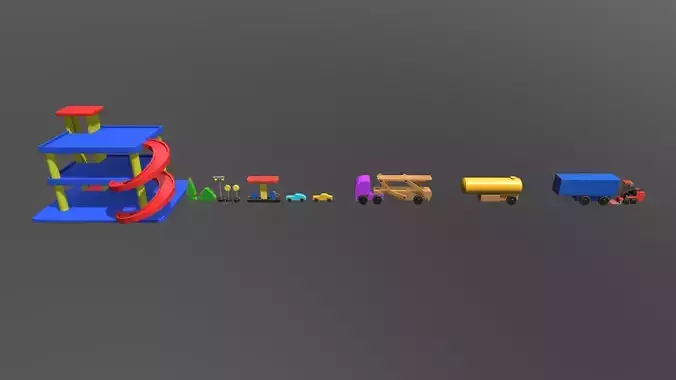 Wooden Toys Parking Garage Pack Low-poly 3D model