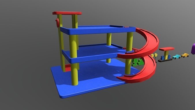 Wooden Toys Parking Garage Pack Low-poly 3D model 2