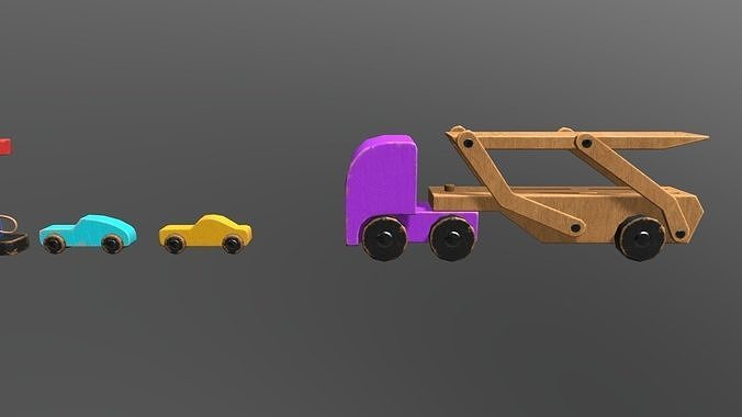 Wooden Toys Parking Garage Pack Low-poly 3D model 6