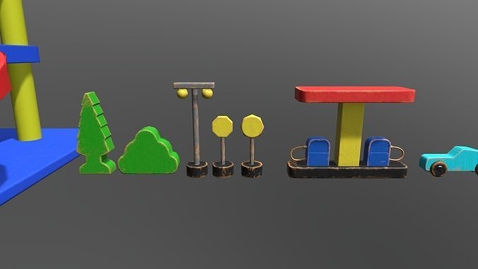 Wooden Toys Parking Garage Pack Low-poly 3D model 4
