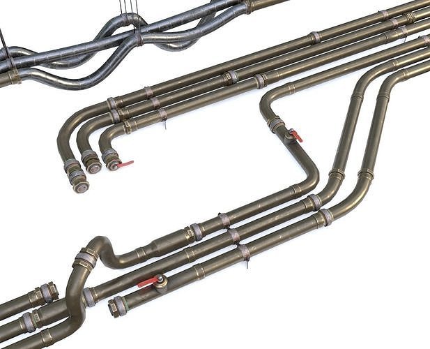 Modular Pipes - Old Copper Low-poly 3D model