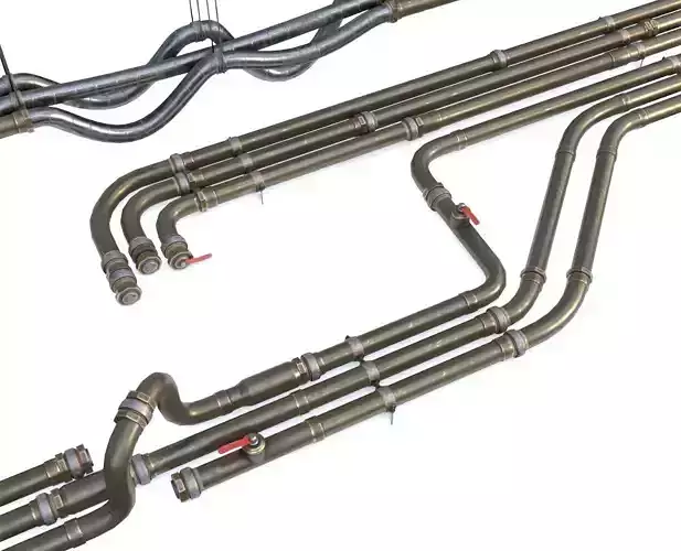 Modular Pipes - Old Copper Low-poly 3D model